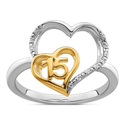 14K Two-Tone Gold Diamond Quinceanera Heart Ring