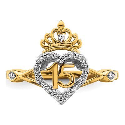 14K Two-Tone Gold 1/15 ct tw Diamond Quinceanera Heart Crown Ring – view 4