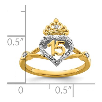 14K Two-Tone Gold 1/15 ct tw Diamond Quinceanera Heart Crown Ring – view 5