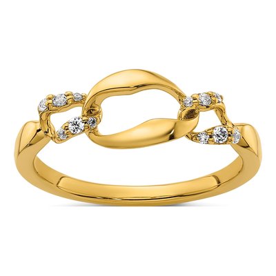 14K Yellow Gold 1/10 ct tw Diamond Wavy Oval Link Ring