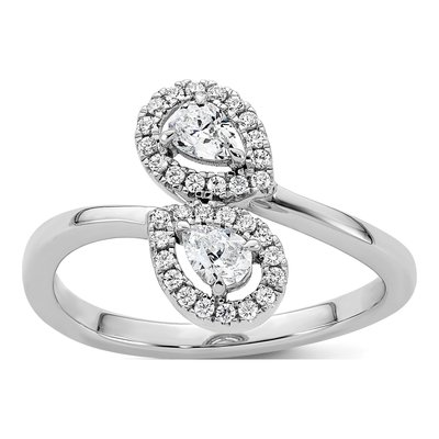 14K White Gold 3/8 ct tw Diamond Pear Halo Bypass Ring