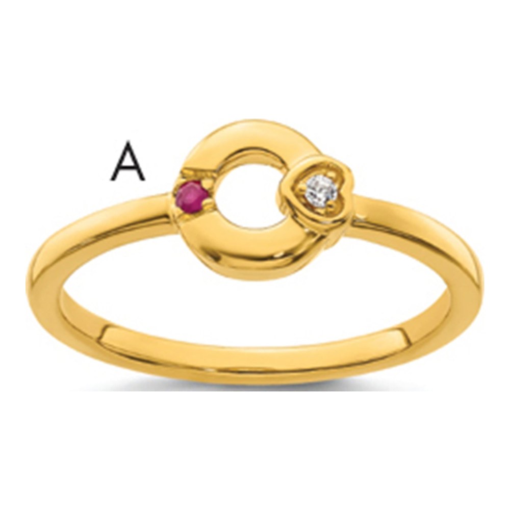 14K Diamond Heart With Synthetic 1 Birthstone Mother's Circle Ring