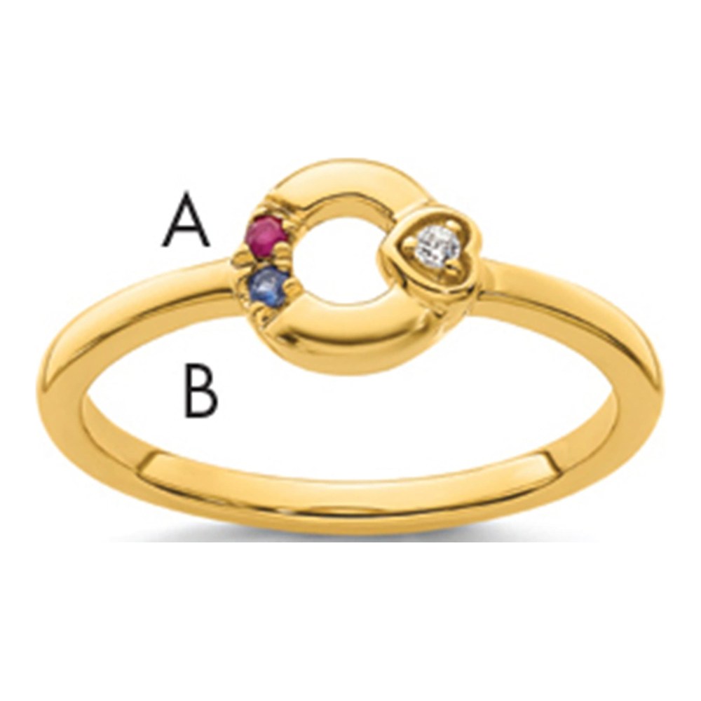 14K Dia. Heart With Genuine 2 Birthstone Mother's Circle Ring