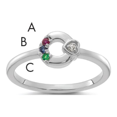 14K White Gold 3-Stone Mother's Heart Ring Semi-Mount