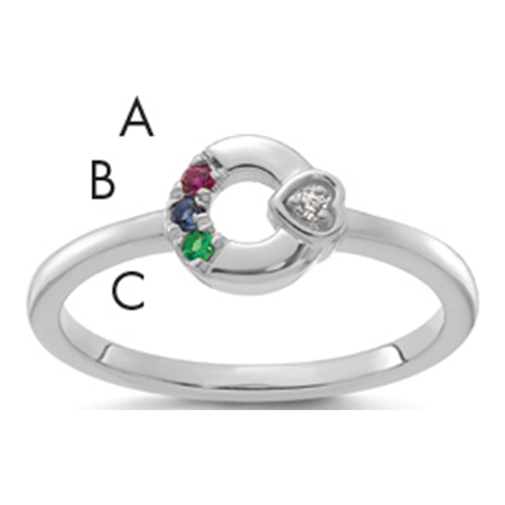 14K Wg Dia. Heart With 3 Synthetic Birthstone Mother's Circle Ring