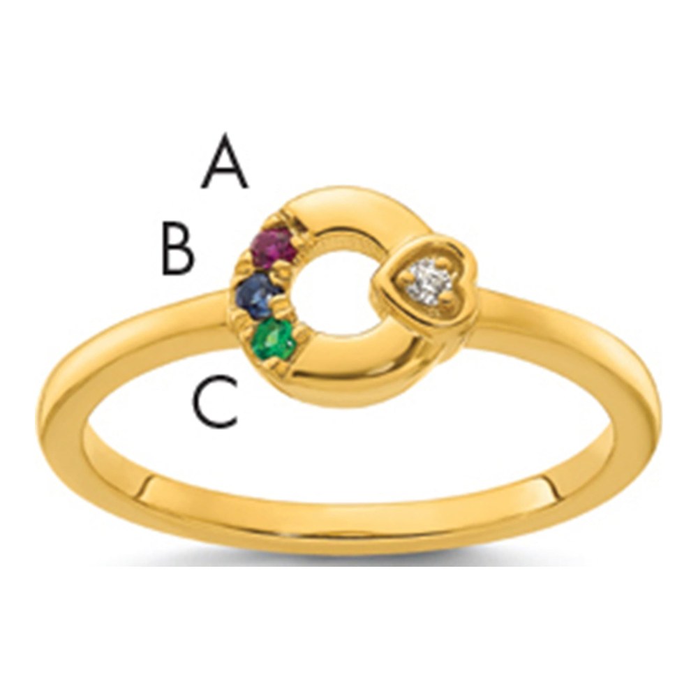 14K Diamond Heart With 3 Synthetic Birthstone Mother's Circle Ring