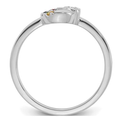 14K White Gold Rhodium-Plated Diamond Heart With 4 Synthetic Birthstone Mother's Circle Ri – view 3