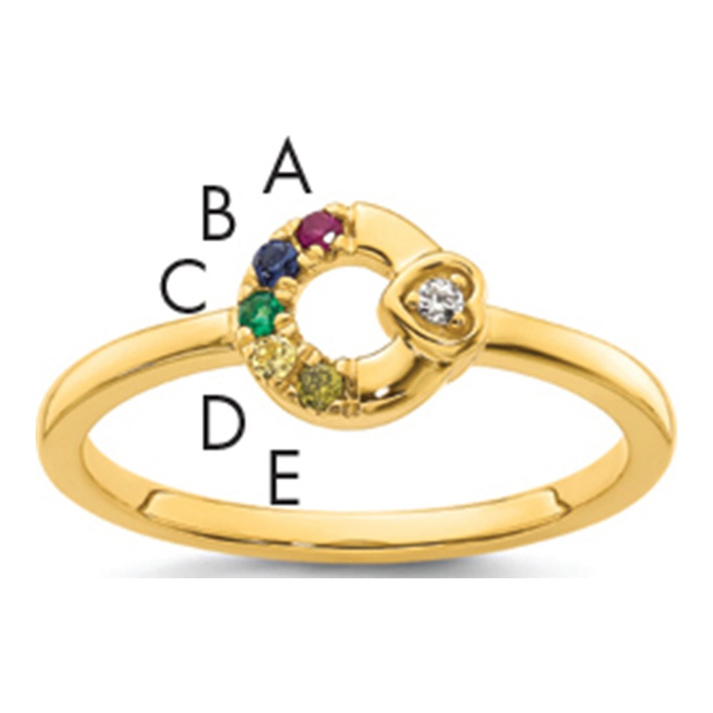14K Diamond Heart With Synthetic 5 Birthstone Mother's Circle Ring