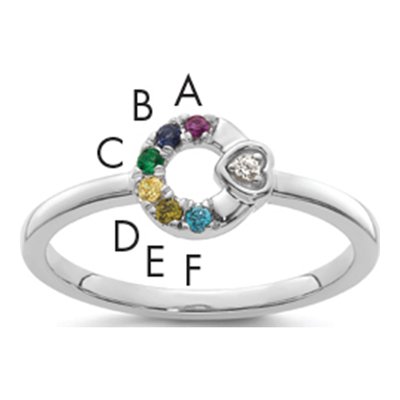 14K White Gold Heart Mother's Ring Semi-Mount