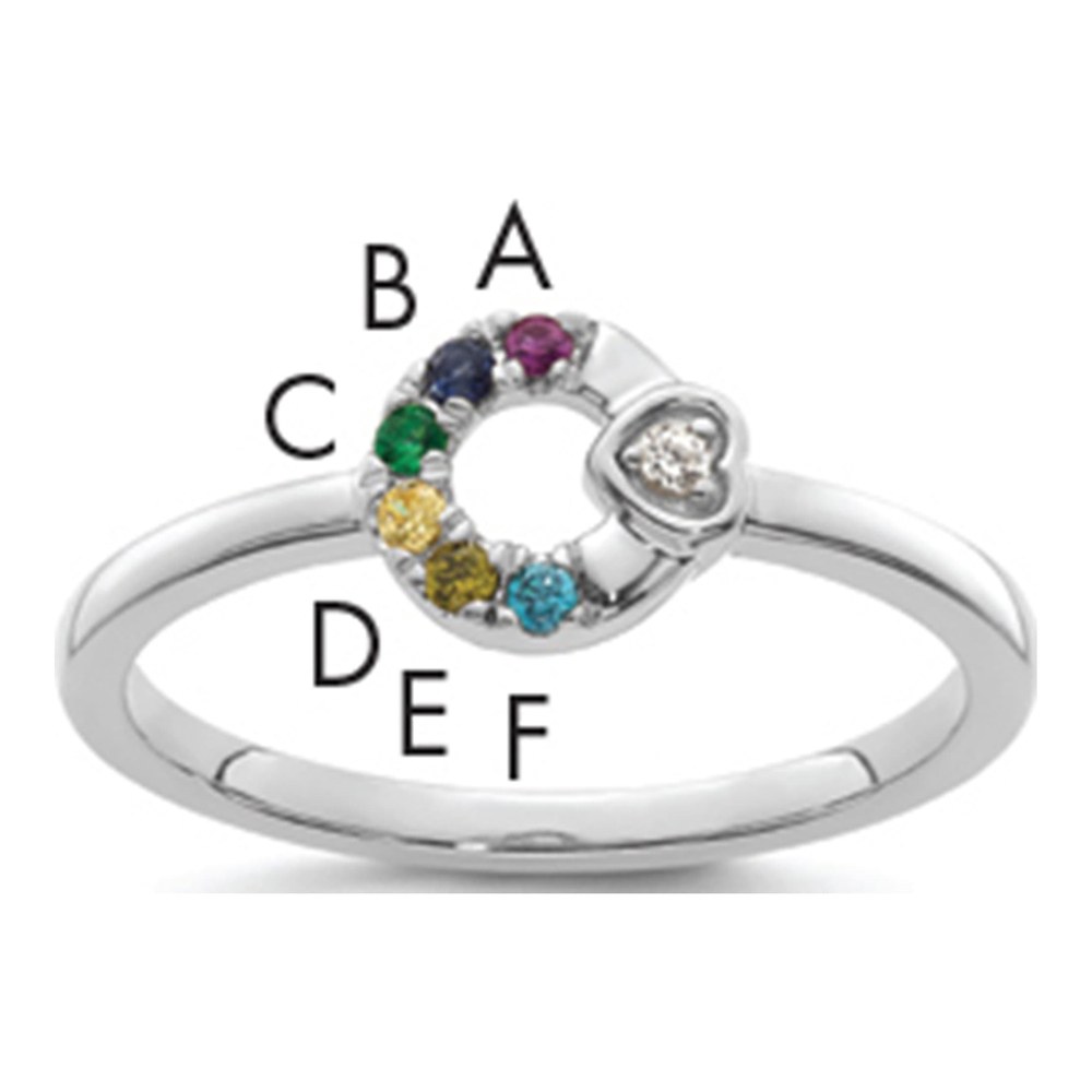 14K Wg Dia. Heart With 6 Genuine Birthstone Mother's Circle Ring