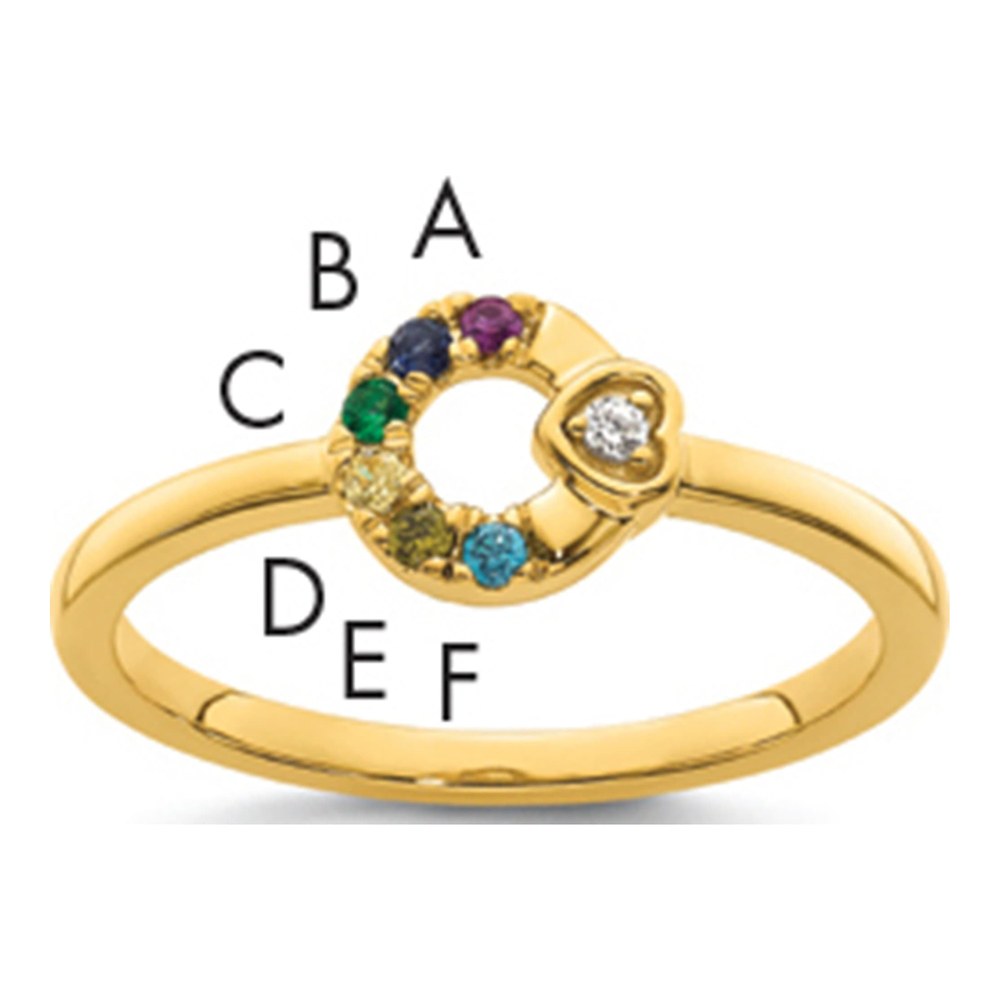 14K Diamond Heart With Synthetic 6 Birthstone Mother's Circle Ring