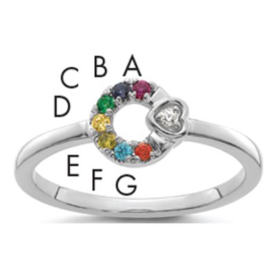14K White Gold Heart Mother's Ring Semi-Mount