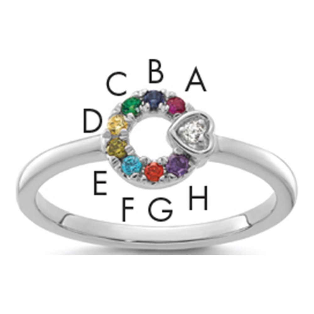 14K Wg Dia. Heart With 8 Synthetic Birthstone Mother's Circle Ring