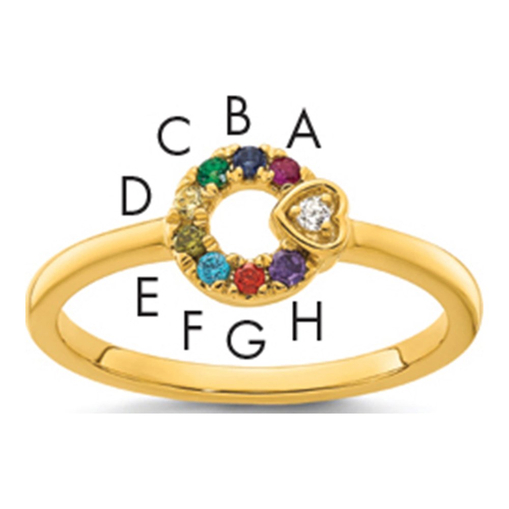 14K Diamond Heart With Genuine 8 Birthstone Mother's Circle Ring