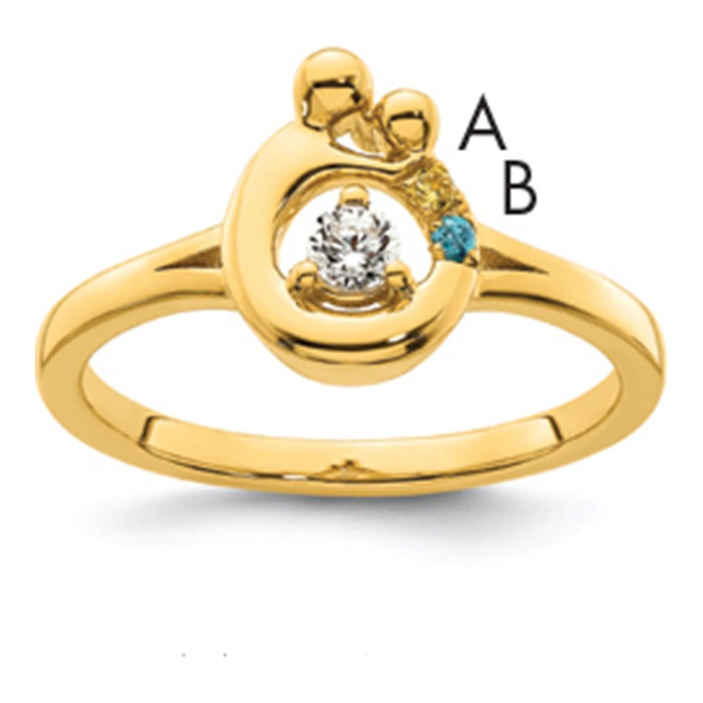 14K Diamond With 2 Synthetic Birthstone Mother/child Ring