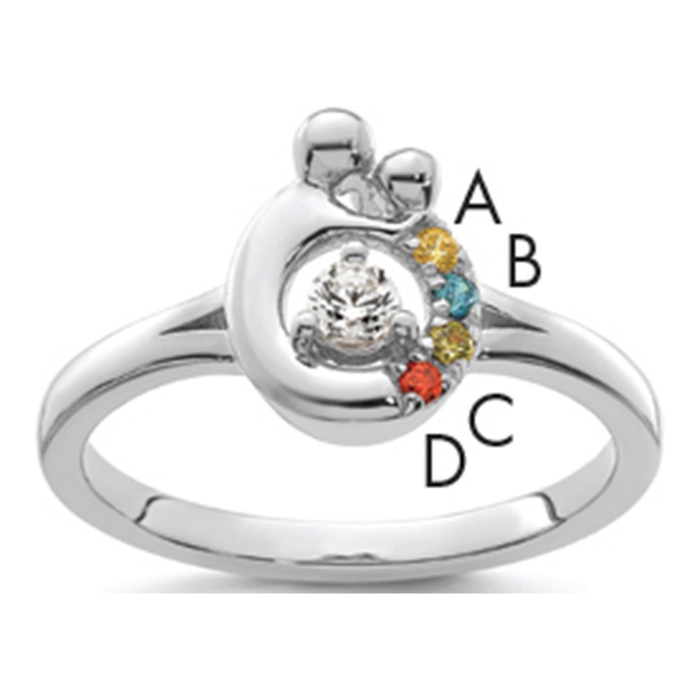 14K Wg Diamond With 4 Synthetic Birthstone Mother/child Ring