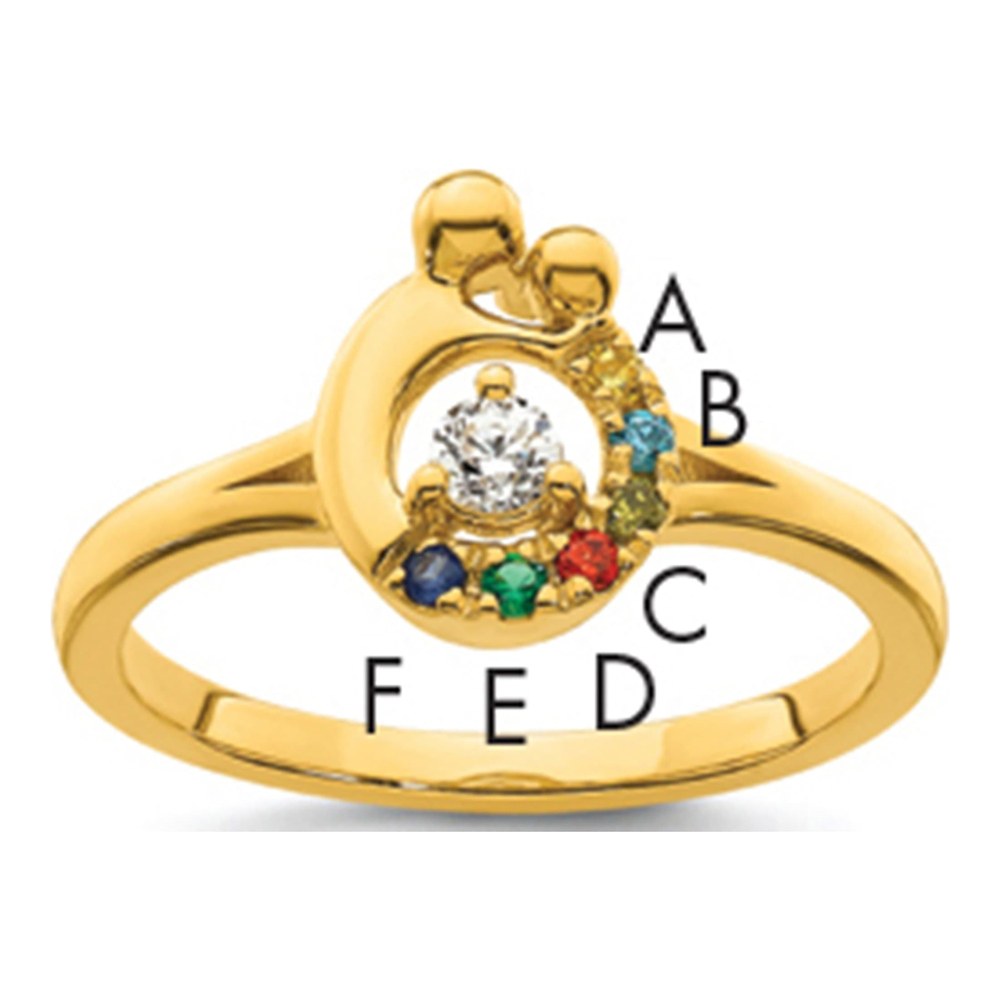 14K Diamond With 6 Genuine Birthstone Mother/child Ring