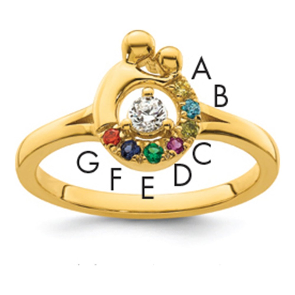 14K Diamond With 7 Synthetic Birthstone Mother/child Ring