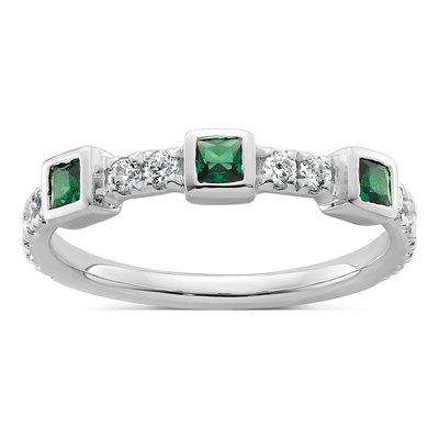 14K White Gold 1/3 ct tw Diamond Princess Emerald Fashion Ring