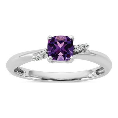 14K White Gold Amethyst & Diamond Fashion Ring