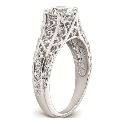 14K White Gold Vintage Round Solitaire Engagement Ring Mounting – view 7