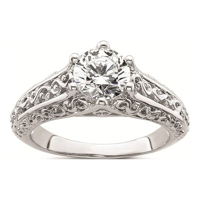 14K White Gold Vintage Round Solitaire Engagement Ring Mounting