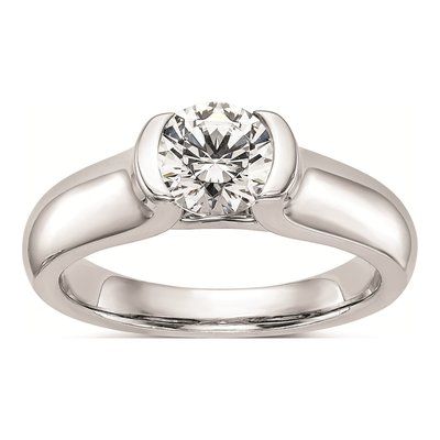 14K White Gold Half-Bezel Solitaire Engagement Ring Mounting