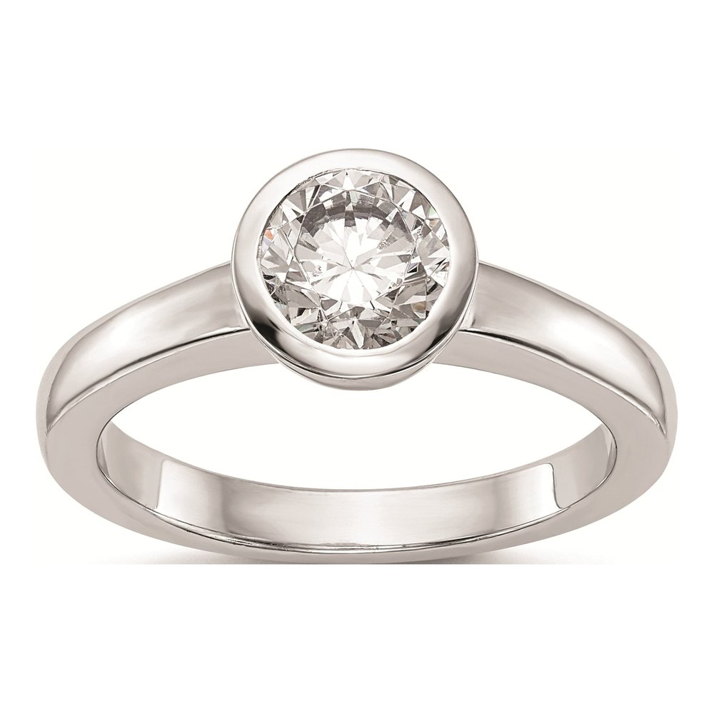 14K White Gold Bezel Solitaire Engagement Ring Mounting
