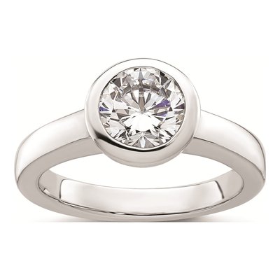 14K White Gold Bezel Solitaire Engagement Ring Mounting