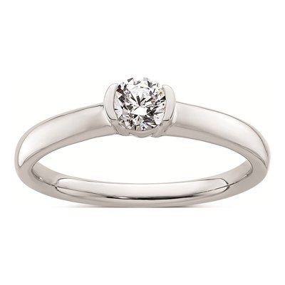 14K White Gold Half-Bezel Solitaire Engagement Ring Mounting
