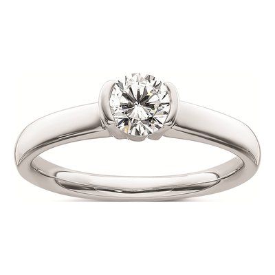 14K White Gold Half-Bezel Engagement Ring Mounting
