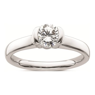 14K White Gold Half-Bezel Round Engagement Ring Mounting