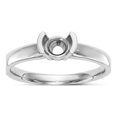 14K White Gold Half-Bezel Solitaire Engagement Ring Mounting