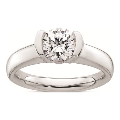 14K White Gold Half-Bezel Engagement Ring Mounting