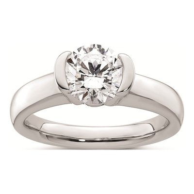 14K White Gold Half-Bezel Round Solitaire Engagement Ring Mounting