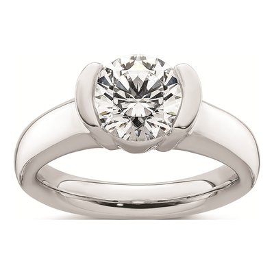 14K White Gold Half-Bezel Solitaire Engagement Ring Mounting