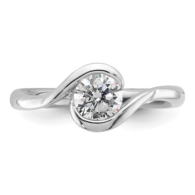 14K White Gold Half-Bezel Bypass Solitaire Engagement Ring Mounting – view 5