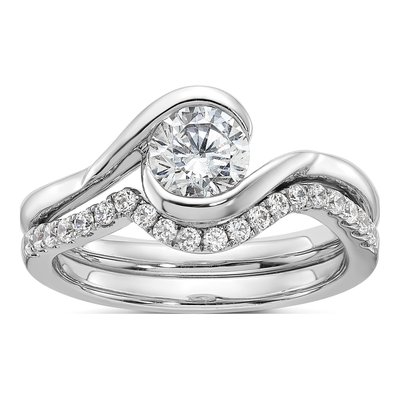 14K White Gold Half-Bezel Bypass Solitaire Engagement Ring Mounting – view 8