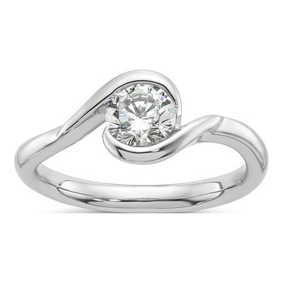 14K White Gold Half-Bezel Bypass Solitaire Engagement Ring Mounting