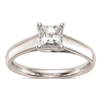 14K White Gold Princess Solitaire Engagement Ring Mounting