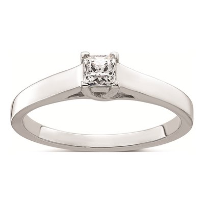 14K White Gold Princess Solitaire Engagement Ring Mounting
