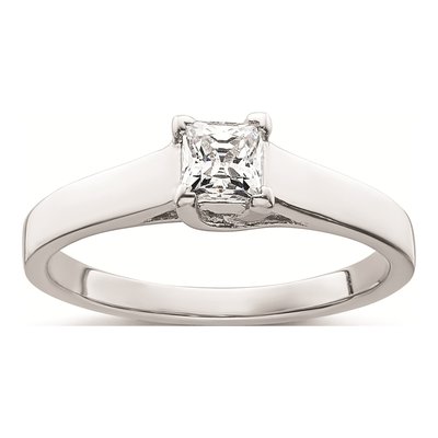 14K White Gold Princess Solitaire Engagement Ring Mounting