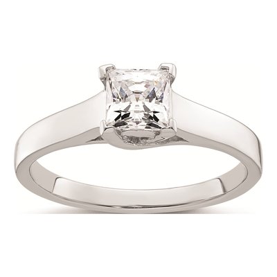 14K White Gold Princess Solitaire Engagement Ring Mounting