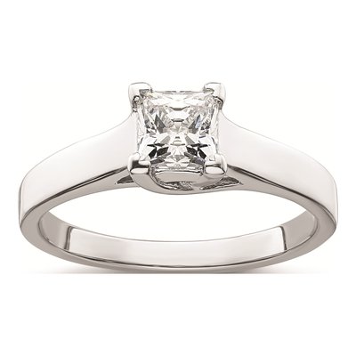 14K White Gold Princess Solitaire Engagement Ring Mounting