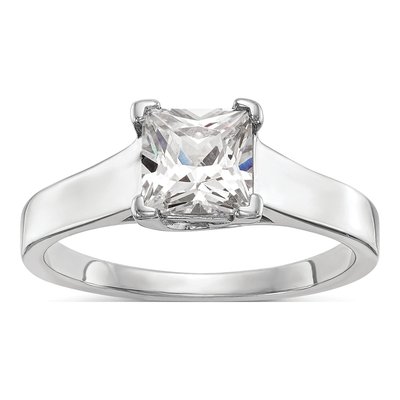 14K White Gold Princess Solitaire Engagement Ring Mounting