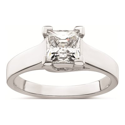 14K White Gold Princess Solitaire Engagement Ring Mounting