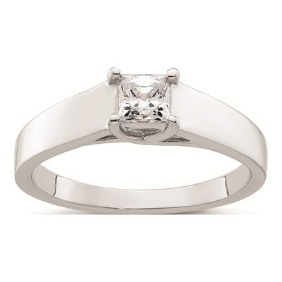 14K White Gold Princess Solitaire Engagement Ring Mounting