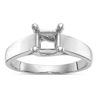 14K White Gold Princess Solitaire Engagement Ring Mounting