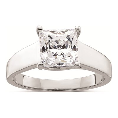 14K White Gold Princess Solitaire Engagement Ring Mounting