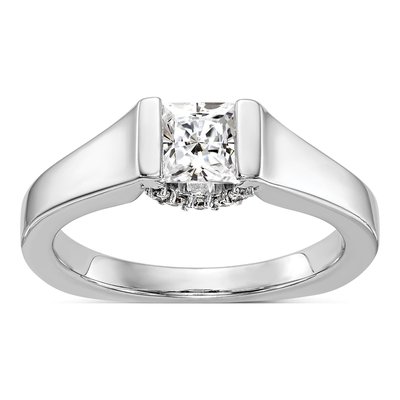 14K White Gold Diamond Square Engagement Ring Semi-Mount
